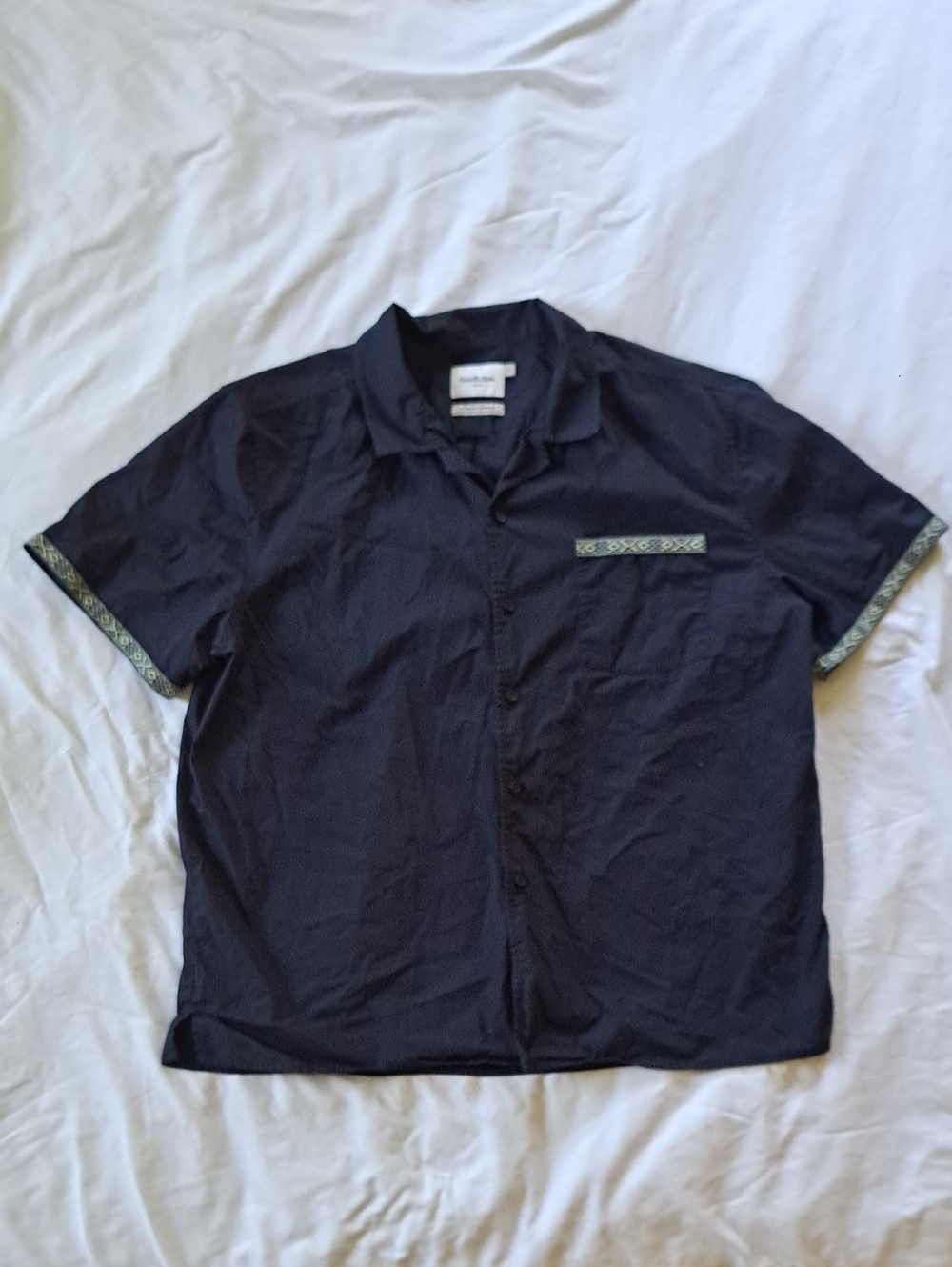 Goodfellow & Co 100% Cotton Navy Short-Sleeve Standard Fit Button-Down Shirt XL